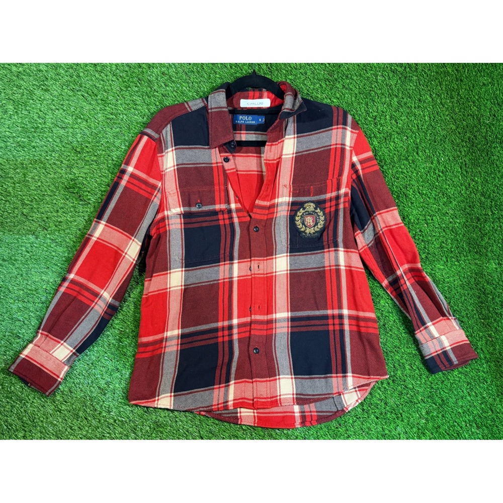 Polo Ralph Lauren Women's Plaid Flannel Shirt‎ Crest Emblem Red Blue Size S